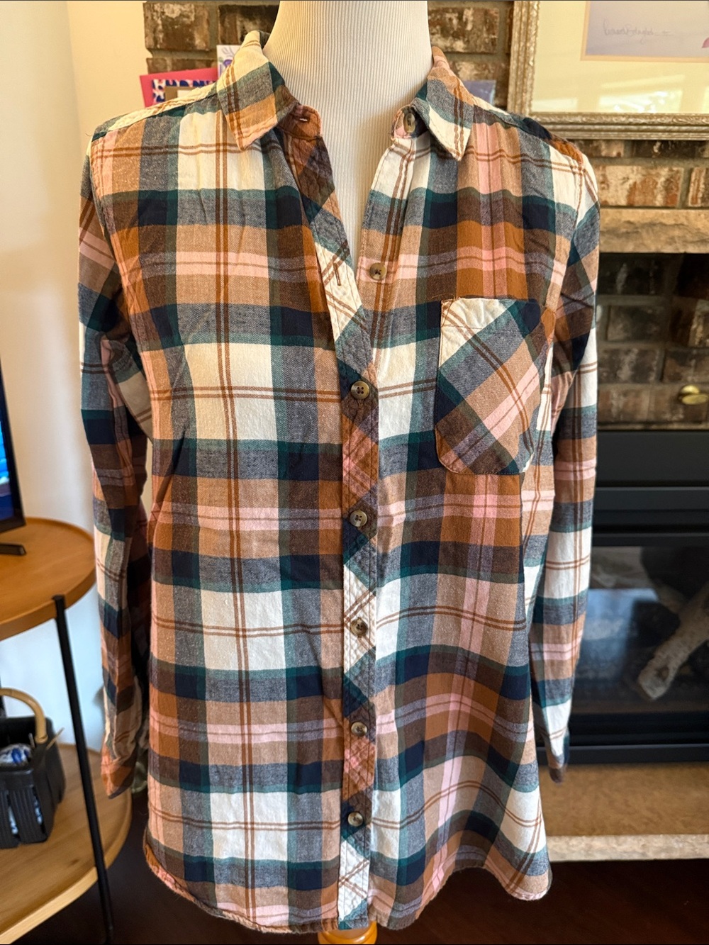 SONOMA Plaid Button-Up Shirt in Brown & Mauve shades. Cotton flannel for cozy wa